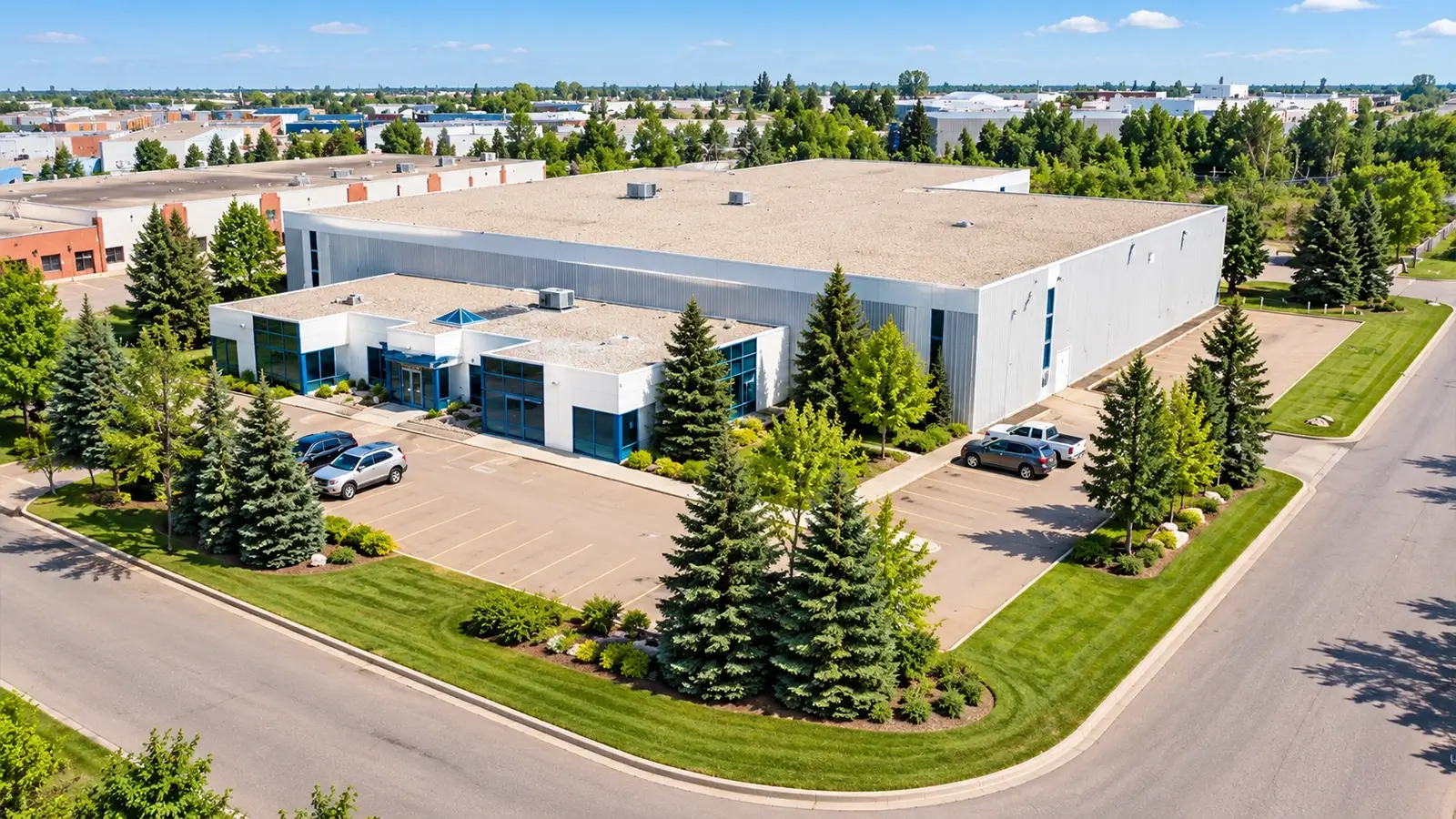 Aerial view of the Vanguard Steel Edmonton branch and warehouse in Alberta