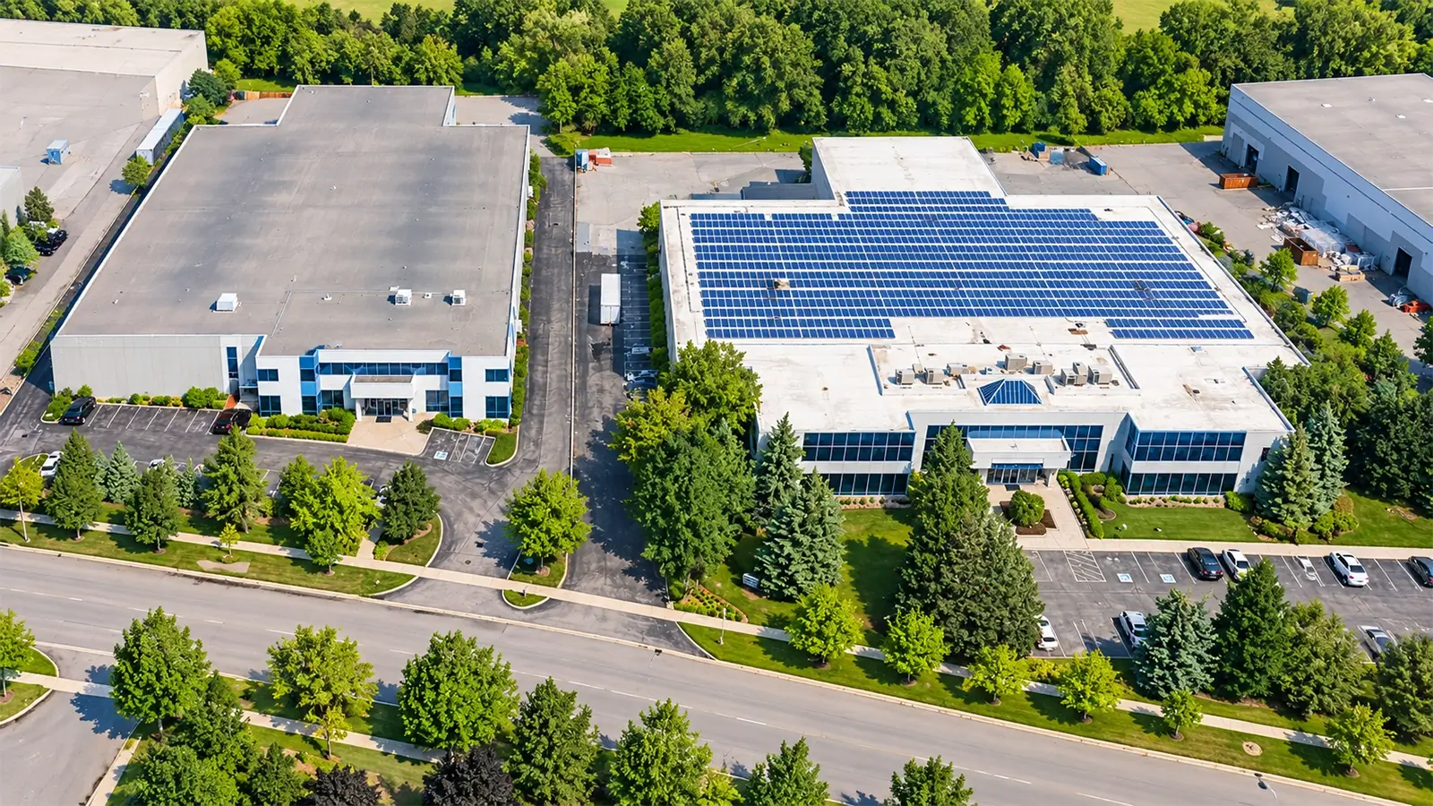 Aerial view of Vanguard Steel and Ringball Corporation head office facilities in Mississauga, Ontario