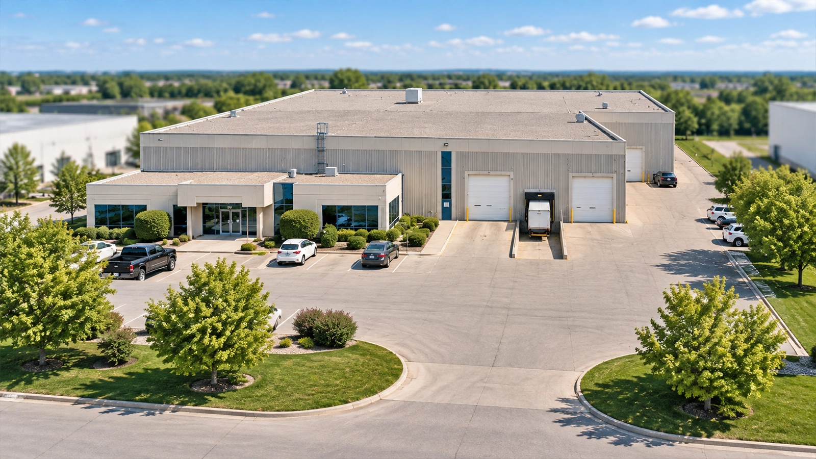 Aerial view of the Vanguard Steel Winnipeg branch and warehouse in Manitoba